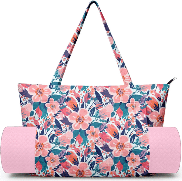 Yoga Mat Carrier Gym Tote Bag - Large Mat Pocket, Women's Workout Bag