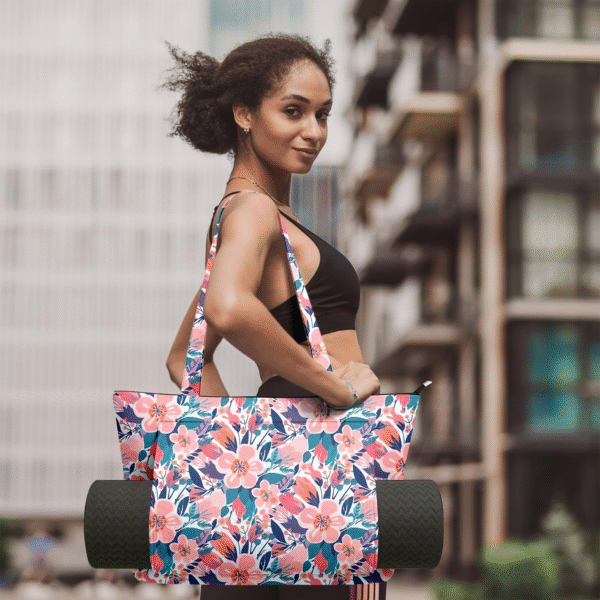 Yoga Mat Carrier Gym Tote Bag - Large Mat Pocket, Women's Workout Bag - Image 3